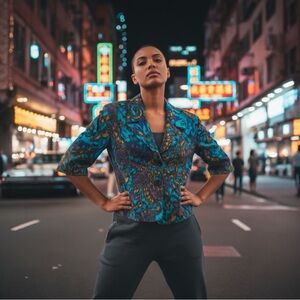 Chico's Blue and Purple Patterned Blazer